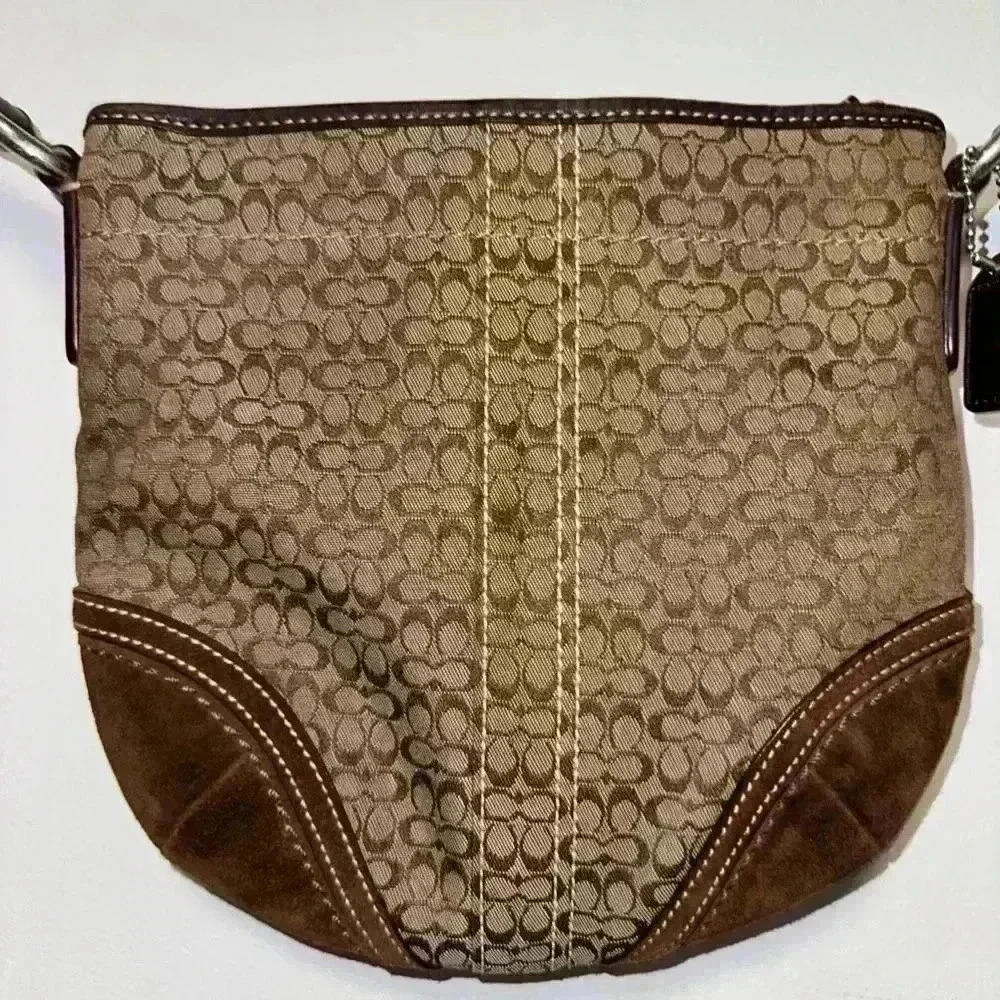 Coach Signature Crossbody Bag Jacquard Fabric & Leather Brown - Picture 2 of 16